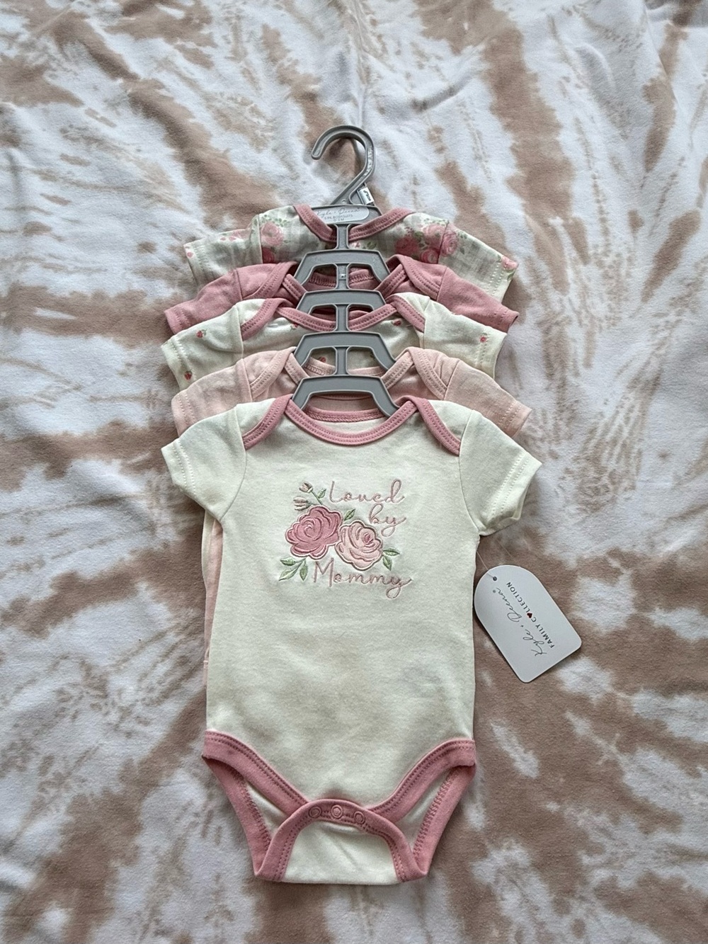 Baby Girls Pink & Cream Floral Bodysuit Set - 5 Pack 0-3M